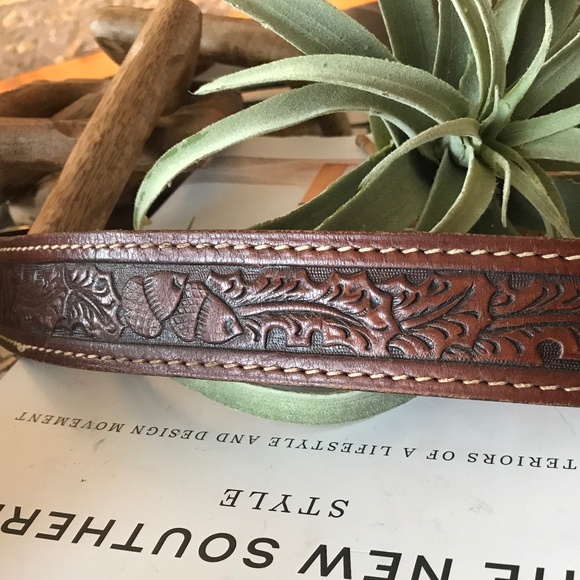 WESTERN LEATHER BELT GERMAN SILVER BUCKLE - Picture 3 of 10